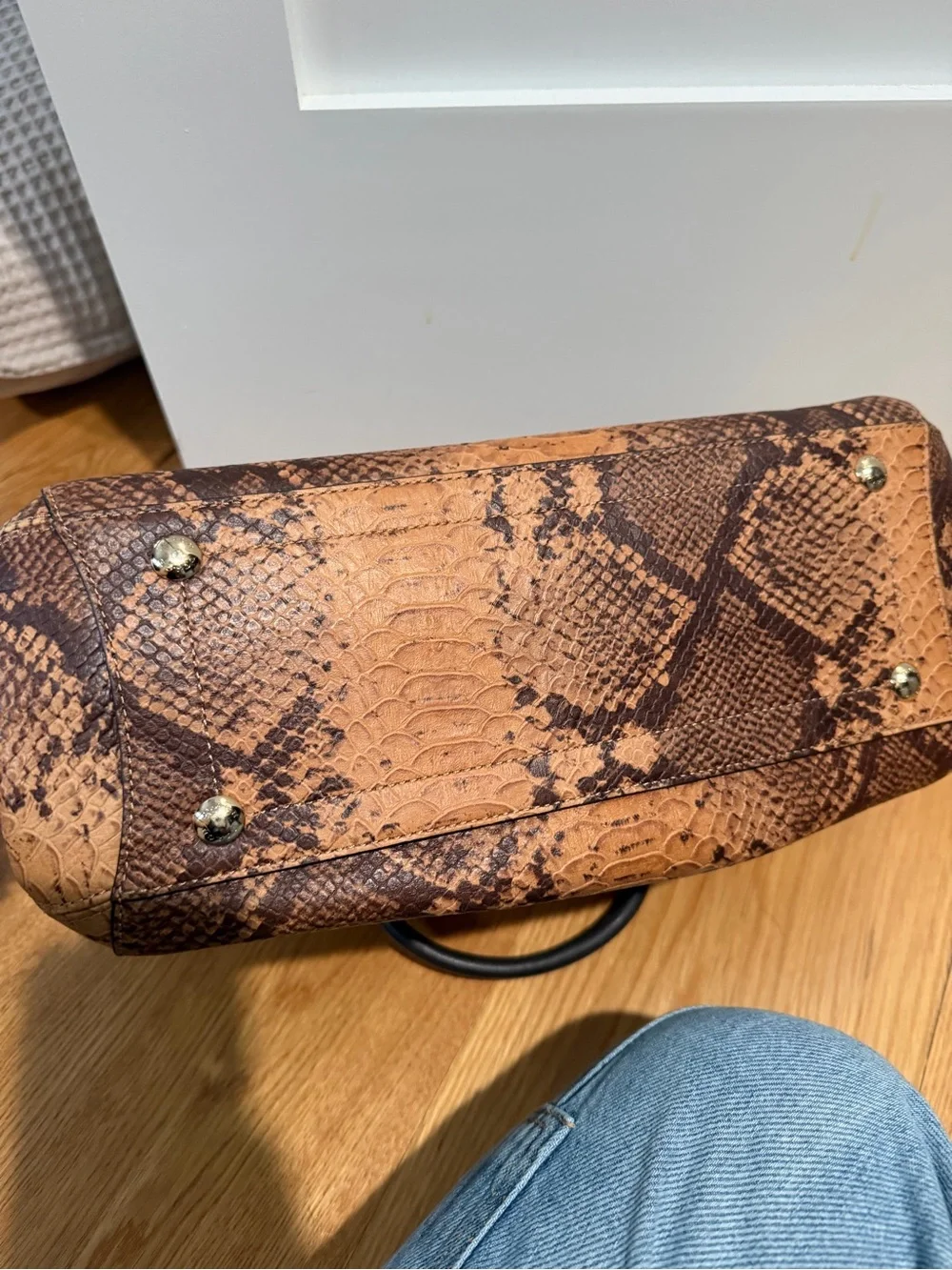 Coach Brown Snakeskin-Print Satchel with Black Trim